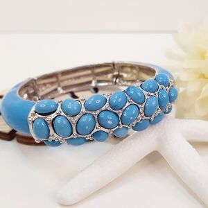Vintage 🦋Turquoise Blue💙Faux Stone Enamel Stretchy Chunky Bangle Bracelet